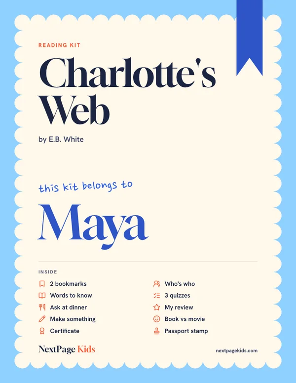 Charlotte's Web reading kit cover, made for Maya