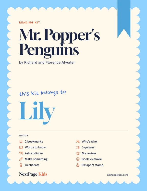 Mr. Popper's Penguins reading kit cover, made for Lily