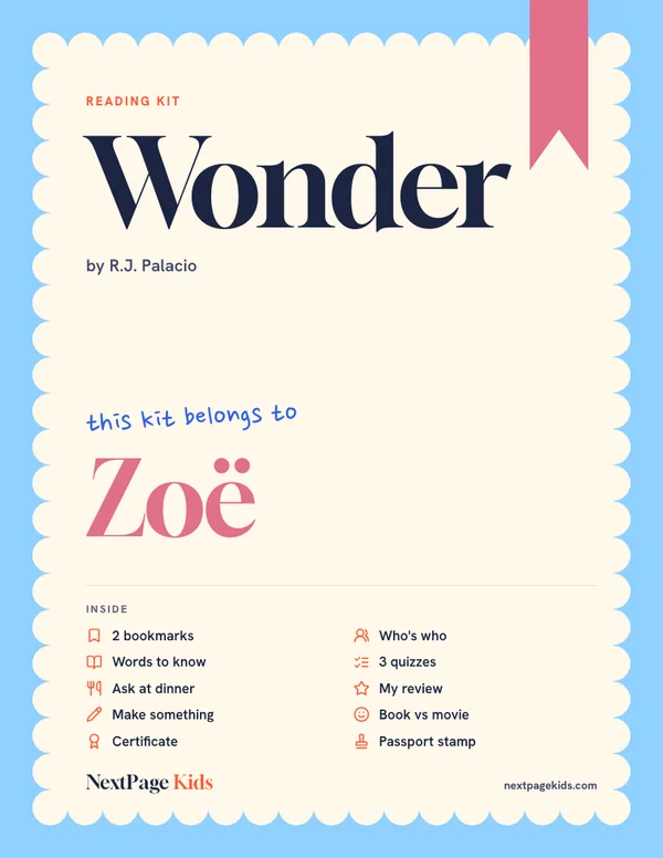 Wonder reading kit cover, made for Zoë