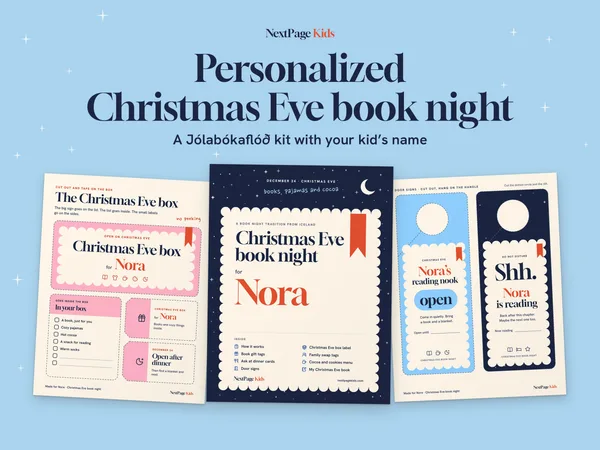 Christmas Eve Book Night, personalized with a sample name